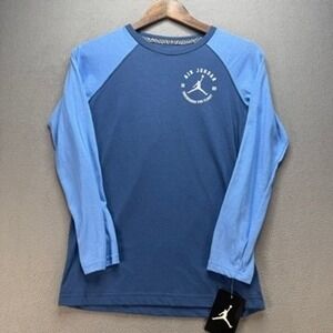 Air Jordan Kids Long Sleeve Shirt Raglan Jumpman Blue Size M Athletic Basketball